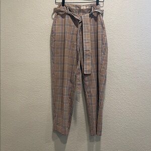 a new day Stretch Baggy Tan Plaid Trouser Pants Size 6